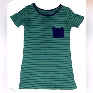 Kelly Green and Navy Striped T Shirt Dress with Pocket